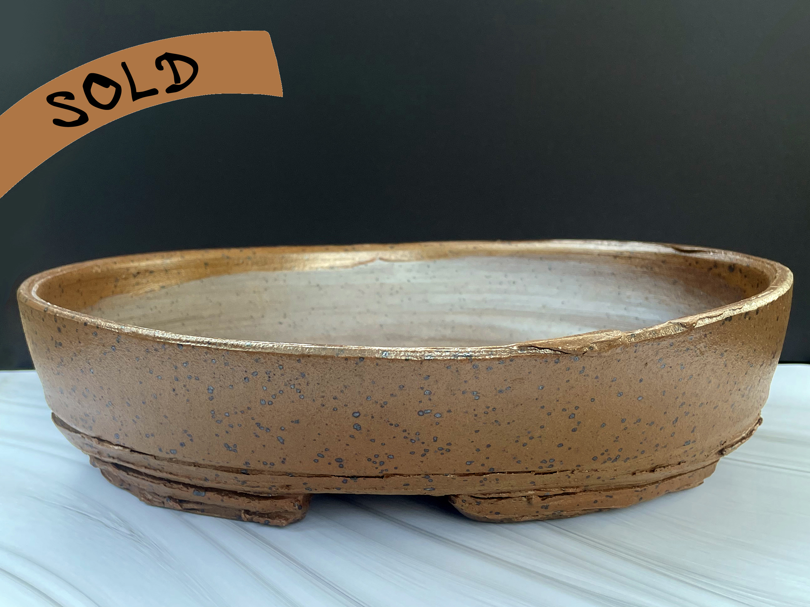 Speckled Orange Oval Bonsai Pot